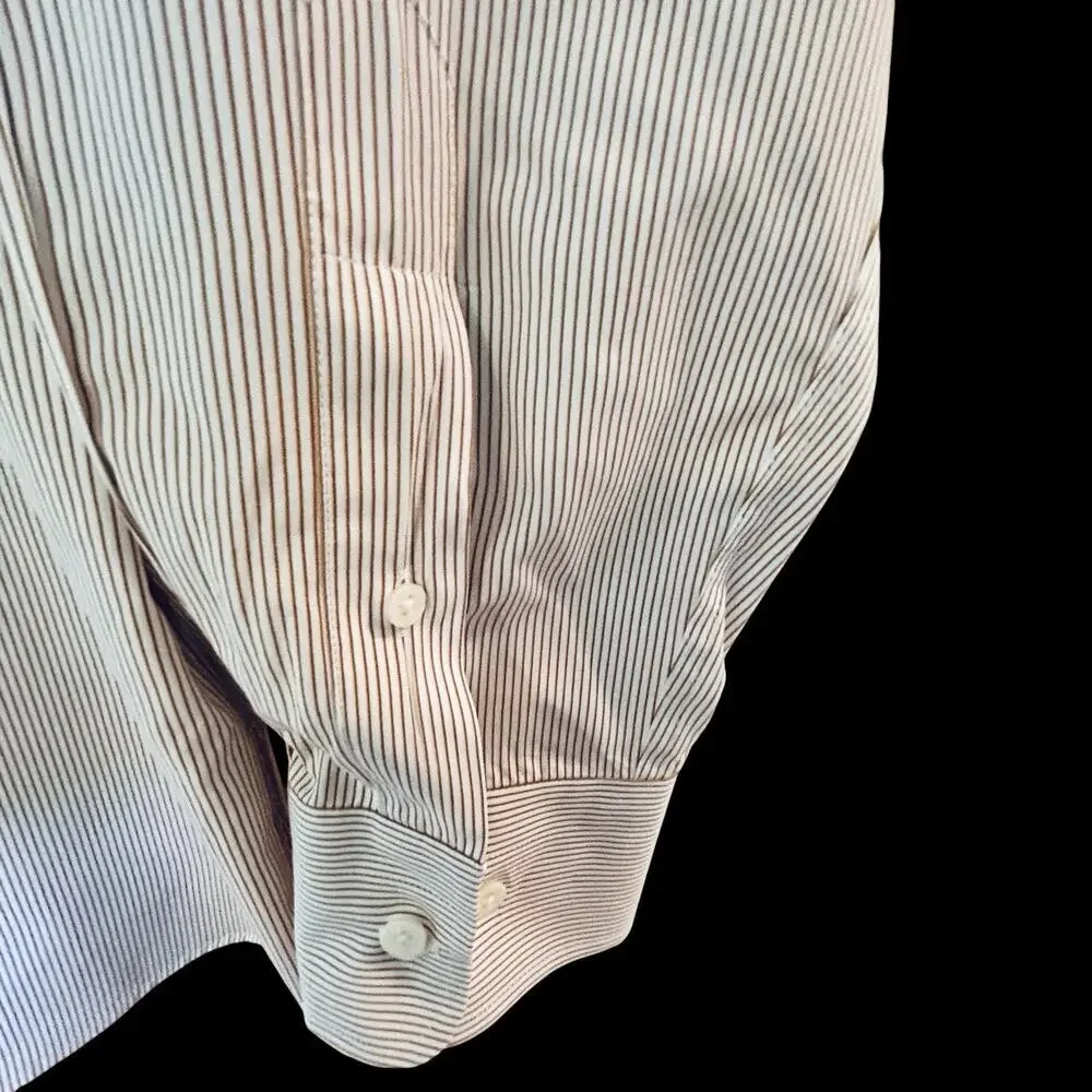 Banana Republic Men's Tall Tailored Slim Fit Cotton Brown White Striped Shirt XL